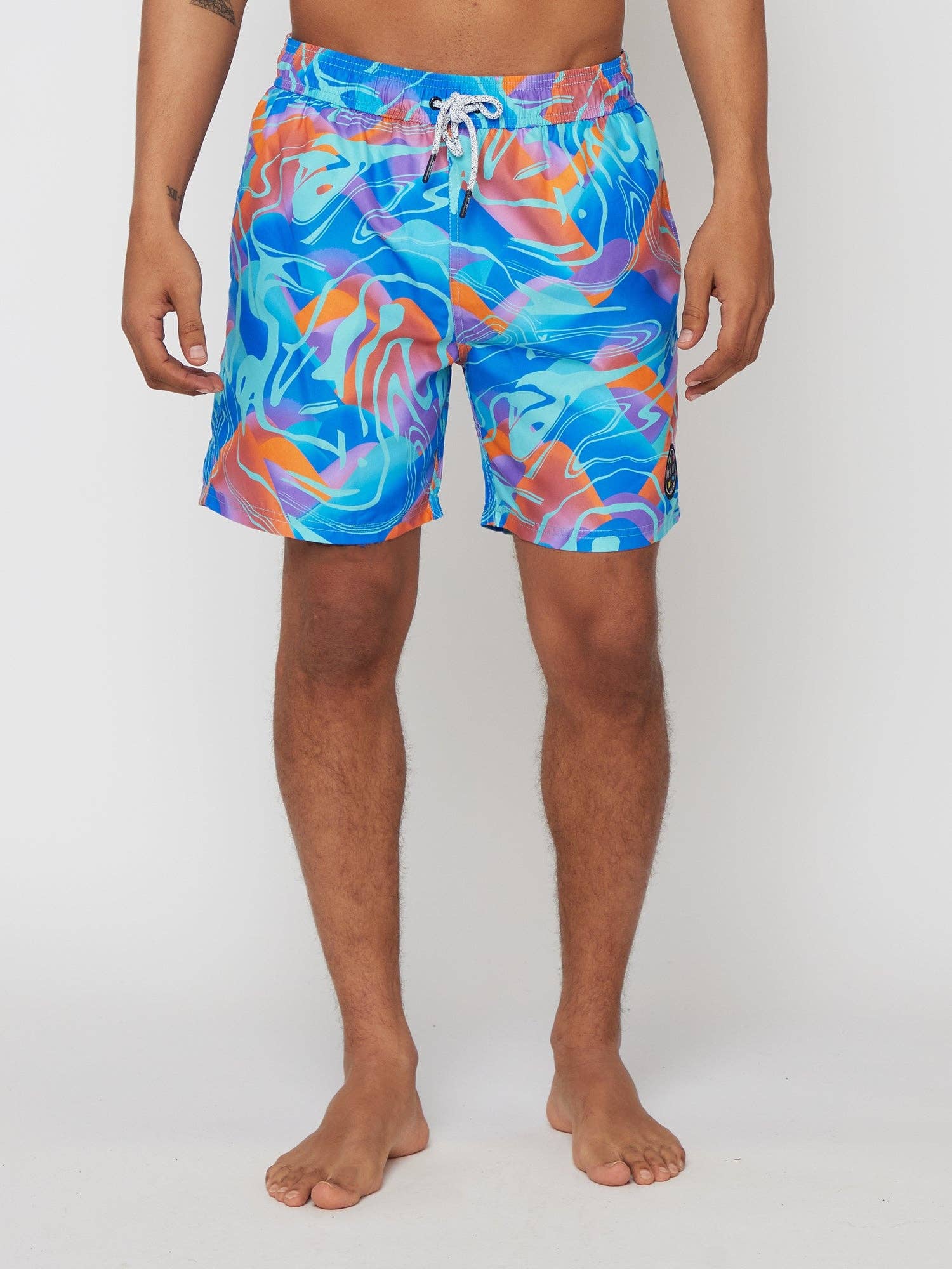 Psychedelic Pool Shorts in Blue: L / BLUE - Rain & Hibiscus