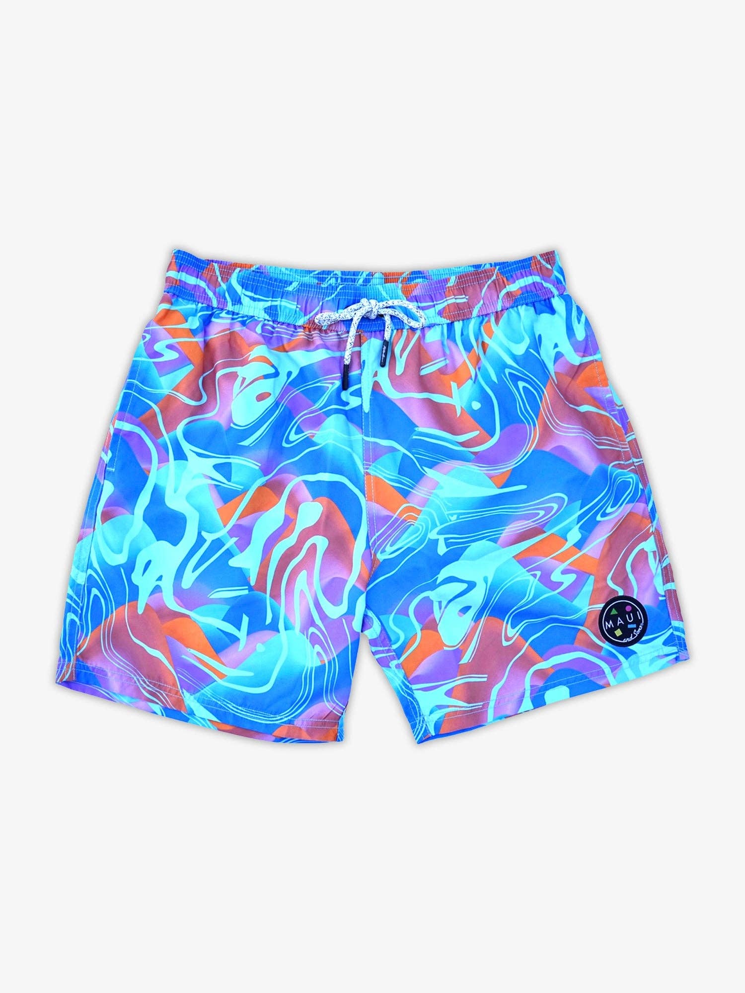 Psychedelic Pool Shorts in Blue: M / BLUE - Rain & Hibiscus