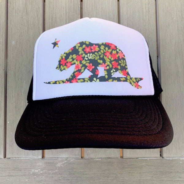 Floral Surf Bear Hat- Black - Rain & Hibiscus