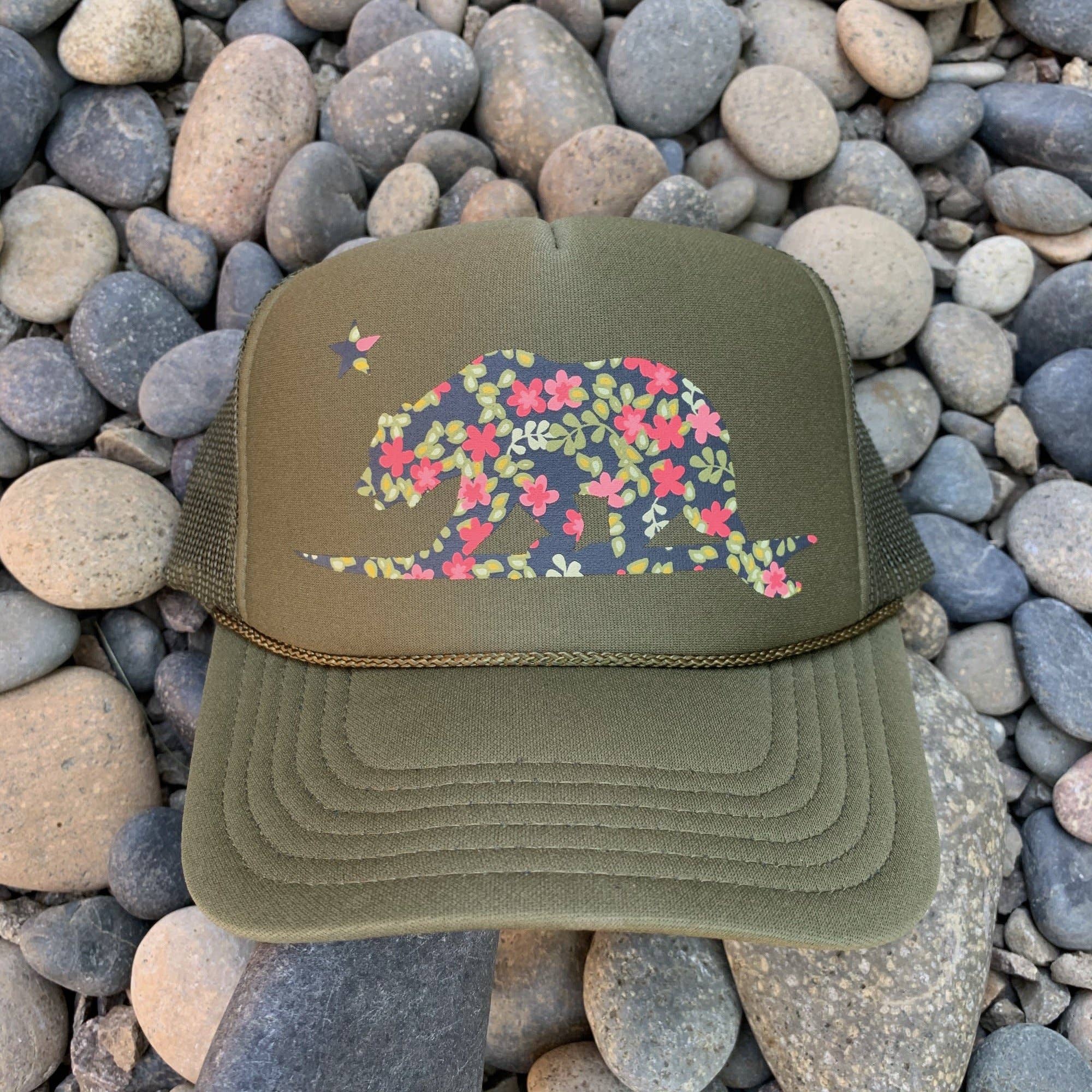 Floral Surf Bear Hat- Green - Rain & Hibiscus