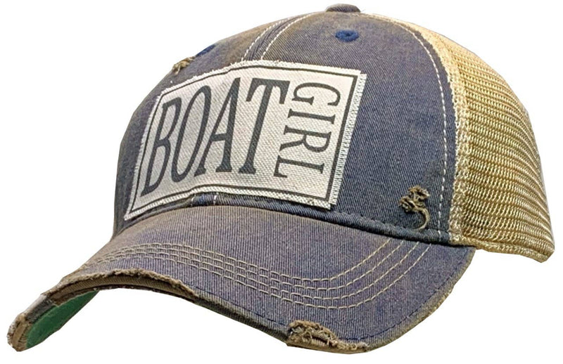 Boat Girl Trucker Hat Baseball Cap - Rain & Hibiscus