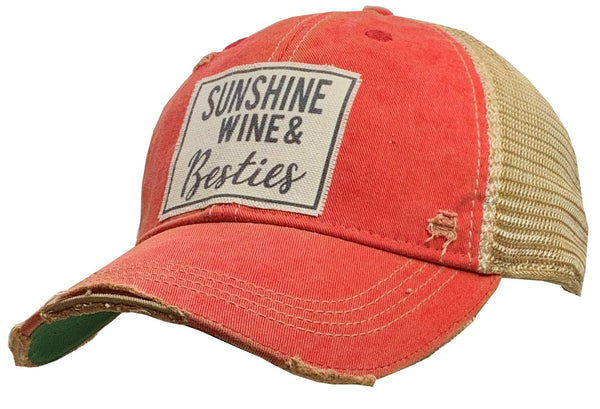 Sunshine Wine and Besties Distressed Trucker Hat Baseball - Rain & Hibiscus