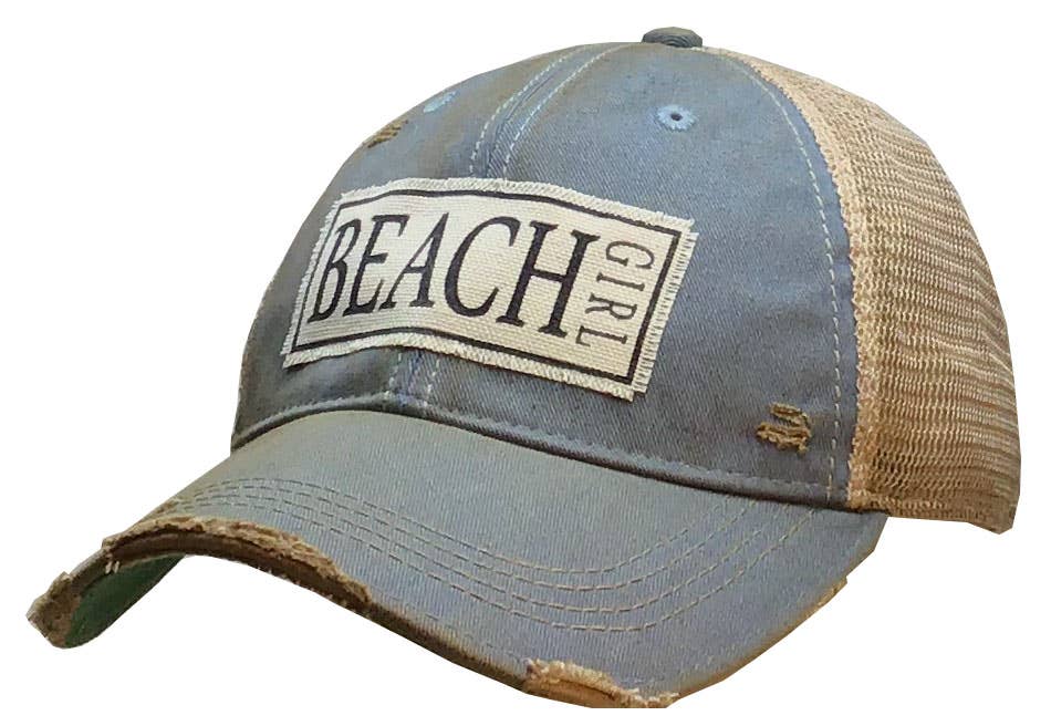 Beach Girl Distressed Trucker Hat Baseball Cap - Rain & Hibiscus