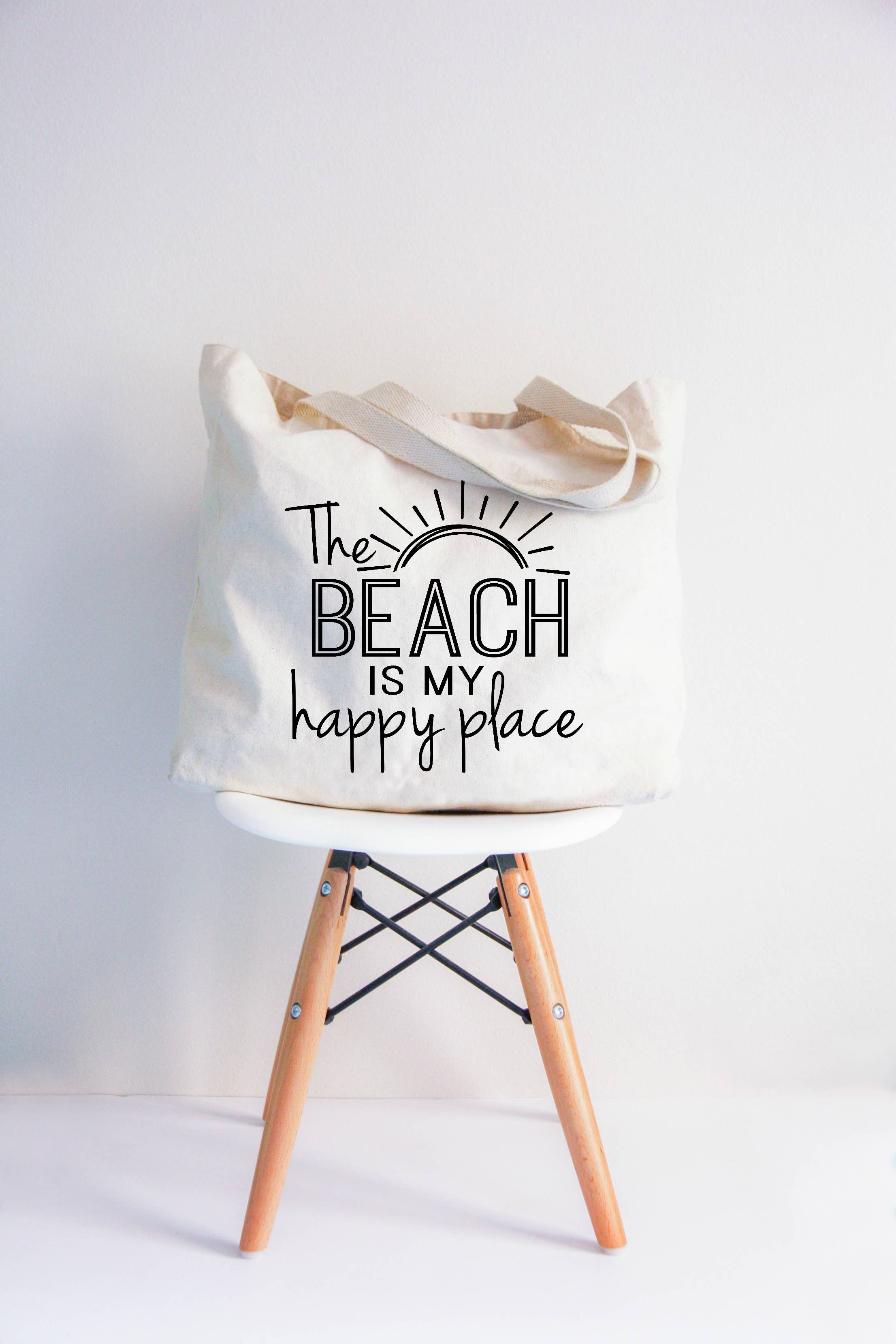 The Beach is my Happy place XL Tote Bag - Rain & Hibiscus