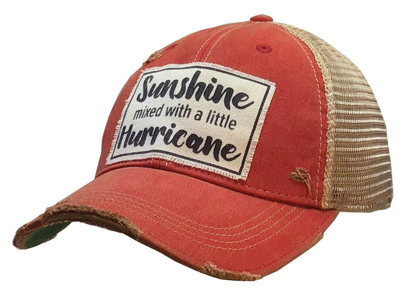 Sunshine With A Little Hurricane Distressed Trucker Cap - Rain & Hibiscus